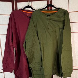 Men's Long Sleeve Henley Shirts - Green and Burgundy